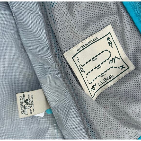 L.L.Bean Kids Rain Jacket Teal Blue Packable Hooded Windbreaker M 10–12 - Picture 3 of 4
